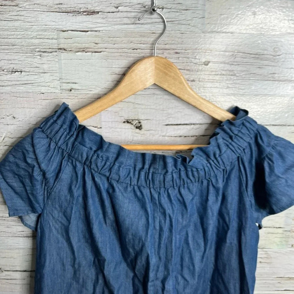 Corey Lynn calter Anthropologie denim  jean dress off the shoulder size small - Picture 7 of 8